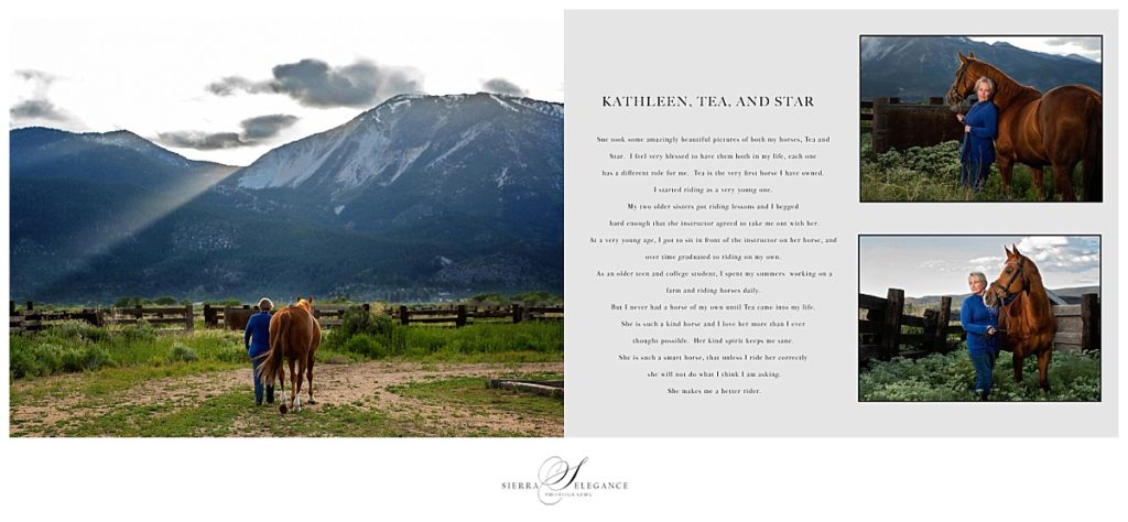 Woman and horse with mountains in the background